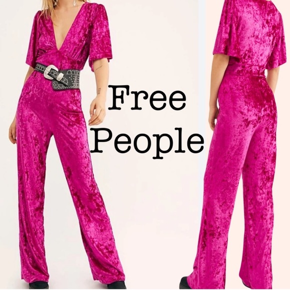Free People Pants - Free People Magenta Velvet Jumpsuit